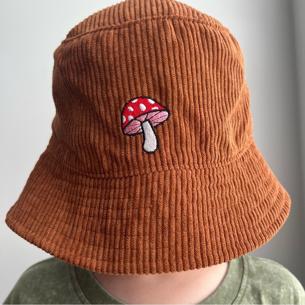 Claire's Brown Corduroy Bucket Hat with Embroidered Mushroom - OS